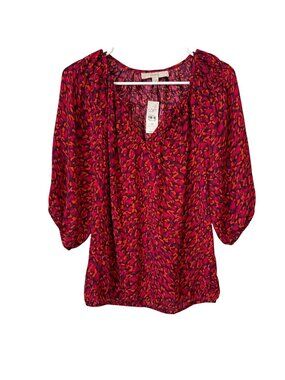 NWT Ann Taylor Loft XS Red & Orange Abstract Print Blouse